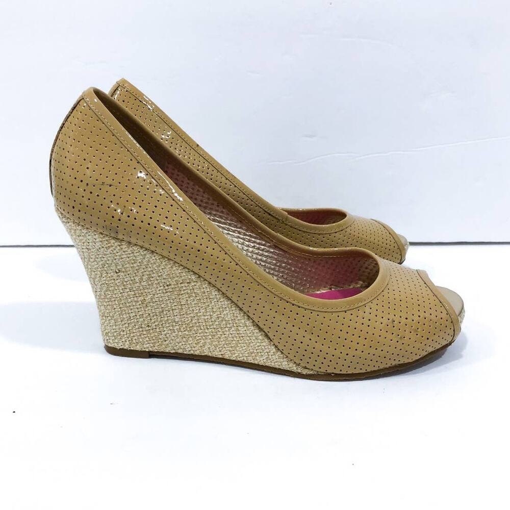 Lilly Pulitzer Perforated Patenet Leather Espadrille Wedges - Picture 2 of 10
